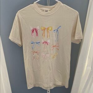 Comfort Colors Beige Tee with Multicolor Bow Designs